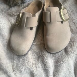 Birkenstock Cream Mules with Buckle